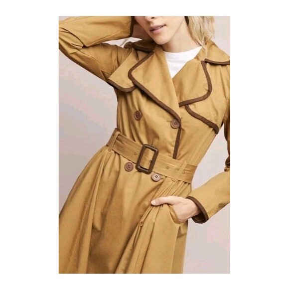 Anthropologie Ett Twa Marley Trench Tan Brown Belted Jacket Coat Size 8 - Picture 2 of 8